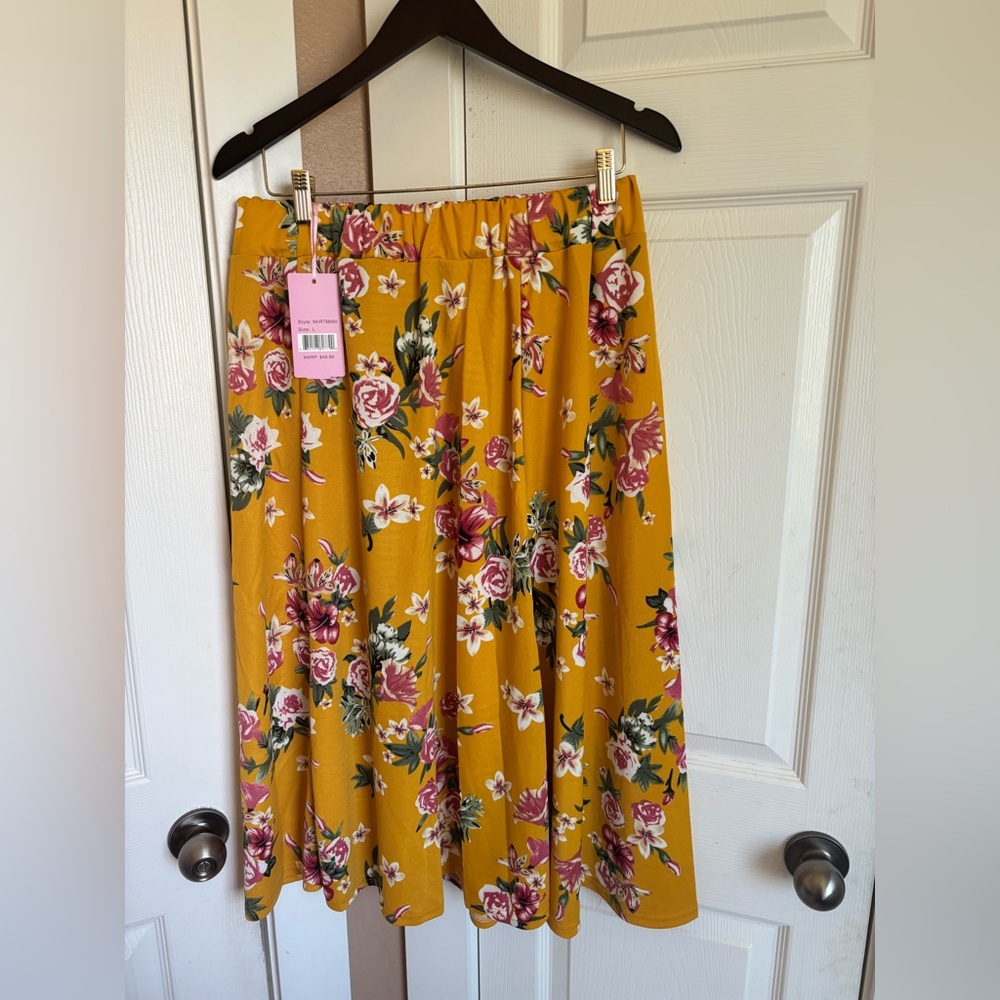NWT Sheer Mustard Floral Skirt